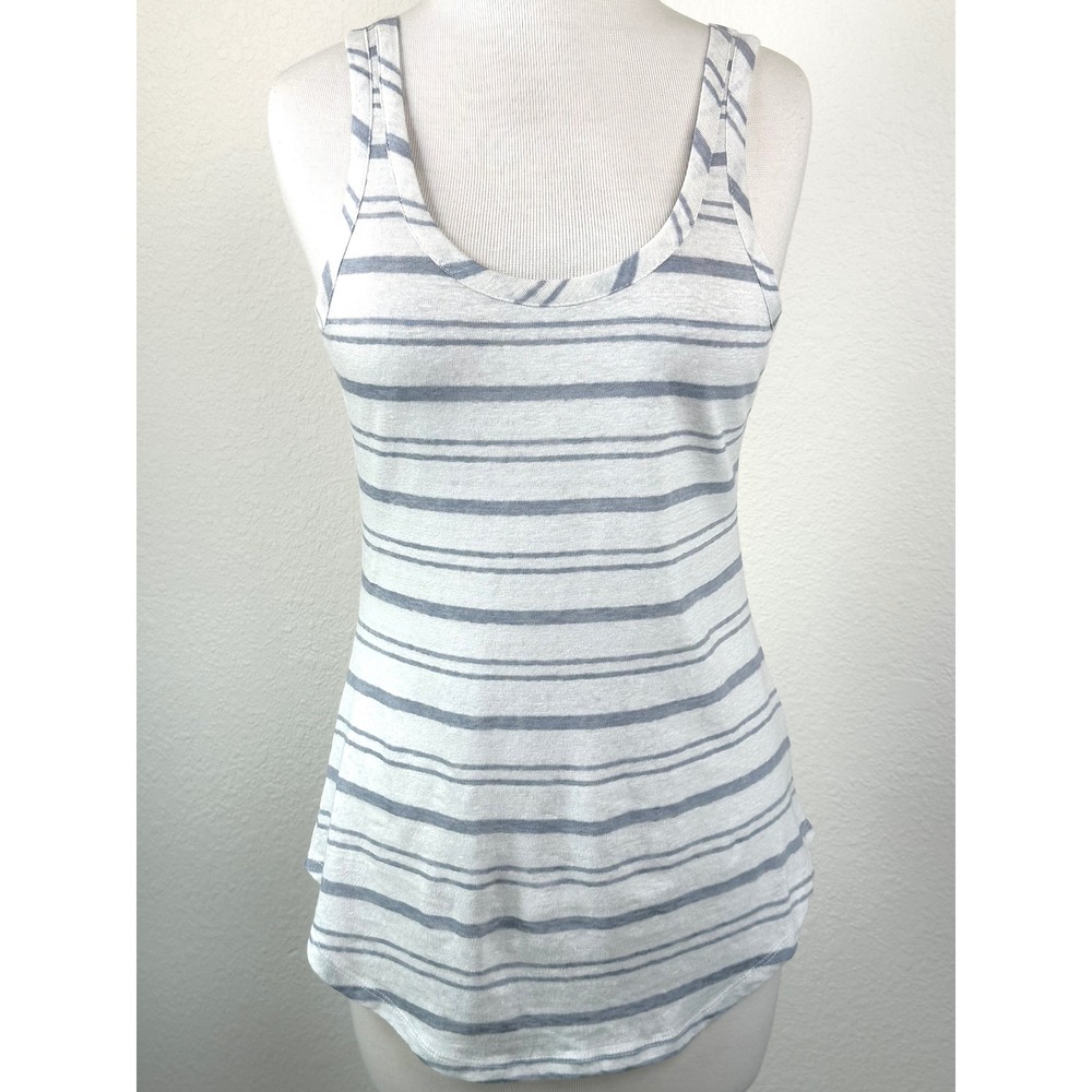 Chaser Blue‎ Gray Cream Striped Tank Top Semi Sheer Burnout Scoop Neck M